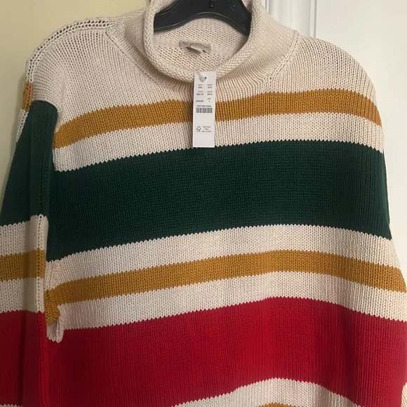 NWT - L-J.Crew Heritage cotton rollneck sweater in stripe